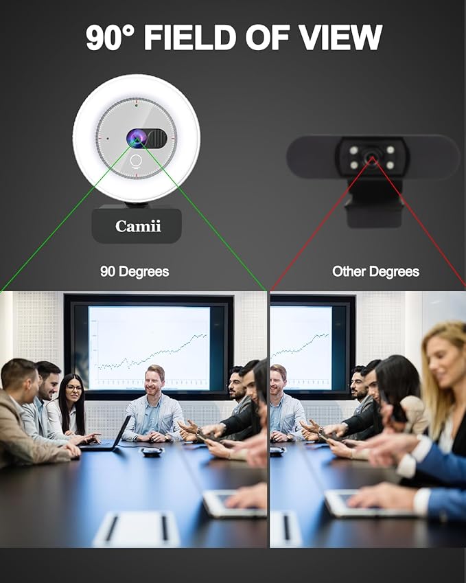 Camii 2K Webcam with Light HD Webcam for PC with Built-in Privacy Cover Adjustable Brightness Noise Reduction Mics for Zoom Skype Teams Laptop and Google Meet
