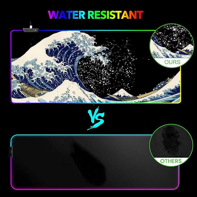 RGB Gaming Mouse Pad Large AIMSA Keyboard Led Mousepad Extended 35.4 x 15.8 inch Non-Slip Rubber Base with 14 Lighting Modes Big Desk Mat Waterproof Big Waves