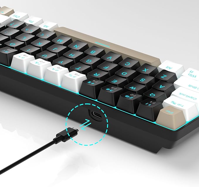 MageGee Portable 60% Mechanical Gaming Keyboard MK-Box LED Backlit Compact 68 Keys Mini Wired Office Keyboard with Brown Switch for Windows Laptop PC Mac - Black/Coffee Color