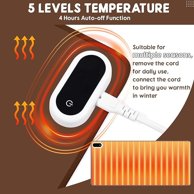 Konohan Heated Desk Pad Warm Mouse Pad 5 Heating Level &amp 4 Hour Auto Shut-Off PU Leather Warm Mouse Mat Heating Keyboard Gaming Mice Warmer Mat Only Supports 110v(Brown Color31.5 X 13)