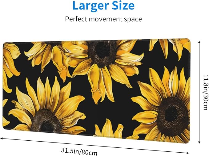 Yellow Sunflower Theme Large Mouse Pad XL Extended Gaming Pad Waterproof Desk Mat for Desktop Keyboard Non Slip Mousepad for Office Game Home 32.15x11.8