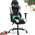 Gaming Chair Video Game Chair with Footrest Massage Computer Chair with PU LeatherLumbar Support for Men Women Home Office Height Adjustale Ernogomic Gaming Chair High Back White