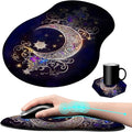 Mouse Pad with Wrist Support Gel Moon Star Galaxy Floral Pattern Design Ergonomic Gaming Mousepad with Wrist Rest for Laptop Computer Home Office Working Mouse Mat + A Cute Coffee Pad