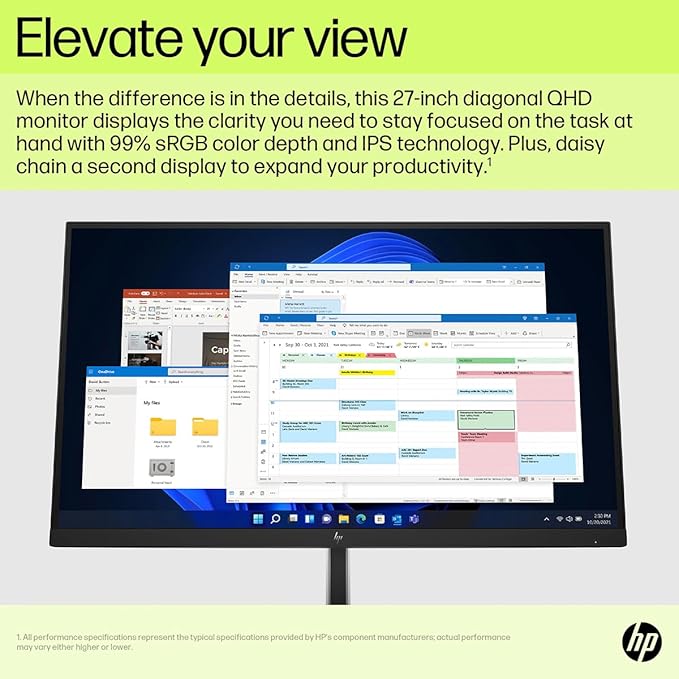HP E27u G5 27 Class WQHD LCD Monitor - 16:9 - Black Silver - 27 Viewable - in-Plane Switching (IPS) Technology - Edge LED Backlight - 2560 x 1440-350 Nit - 5 ms - HDMI - DisplayPort - USB Hub