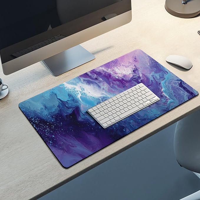 Blue Purple Marble Gaming Mouse Pad Non-Slip Rubber Base XXL Mousepad with Stitched EdgesWaterproof Washable Mouse Mat for Desk Home Office Gaming 29.5x16