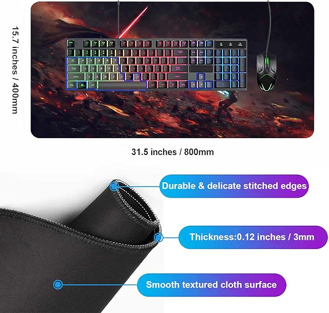 XXL Mouse Pad Ahsoka-Tano Vs VaderExtra Large Gaming Mousepad Laptop Desk MatNon-Slip Rubber BaseStitched EdgesSmooth FabricComputer Keyboard &amp Mice Combo Pads for Office Game 31.5x15.7