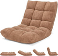 14-Position Lazy Sofa Chair with Soft Coral Fleece Folding Gaming Chair Couch Recliner Floor Seat for Reading Meditating Yoga (Tan)