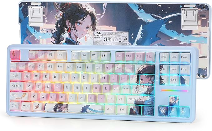 Redragon K728 PRO SE 80% 87 Keys Wireless Gasket RGB Gaming Keyboard 3-Mode Anime Mechanical Keyboard w/Hot-Swap South-Facing LED Socket 5-Layer Noise Dampening Custom Hi-Fi Linear Switch