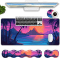 Keyboard Mouse Pad SetLarge Mouse Pad+Keyboard Wrist Rest+Wrist Support+Coaster31.5x11.8in Extended Desk Mat for Computer Laptop Office Home-Sunset Beach Palm Trees
