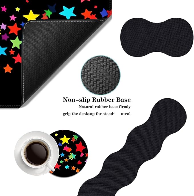 Mouse PadLarge Desk Mat Set 4in1 XL Mousepad + Keyboard Wrist Rest+Mouse Wrist Rest+Coaster with Ergonomic Desk Pad for Home Office Table Computer Cover -Rainbow Stars