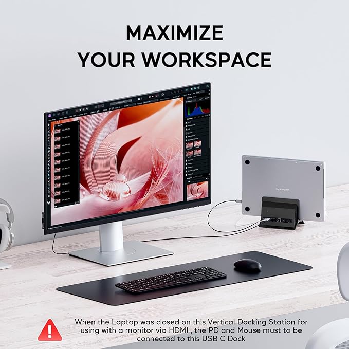 Vertical MacBook Docking Station PULWTOP Docking Station for Mac mini with M.2 NVMe case for MacBook Pro/Air 4K@60Hz HDMI 2USB C 10Gbps SD/TF 100W PD RJ45 2 USB A for Windows Black