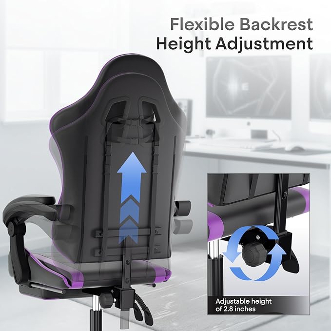 Athena Collection Gaming Chair Ergonomic Gaming Chair with Footrest &amp Headrest Lumbar Support Height Adjustable Swivel Computer Chair Office Chair for Kids Adults(Purple)
