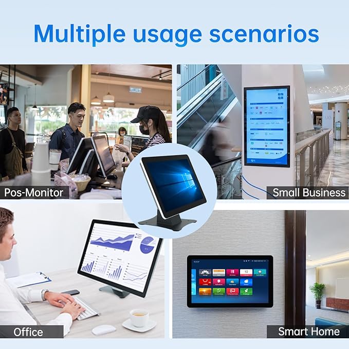 18.5-inch POS Touchscreen Monitor with Stand16:9 Display 1920 x 1080PWiFi &amp LANBuilt-in SpeakersWin 10 i7 8GB RAM &amp 256GB SSDSuitable for Restaurant RetailBar &amp Small Business