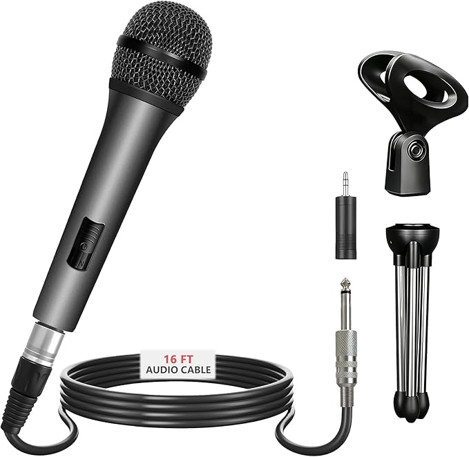 Professional Vocal Microphone for Singing Dynamic Karaoke Handheld Wired Microphone with 16ft XLR to 1/4 Audio Cable Studio Mic for Speaker Amplifier Mixer and Karaoke Machine