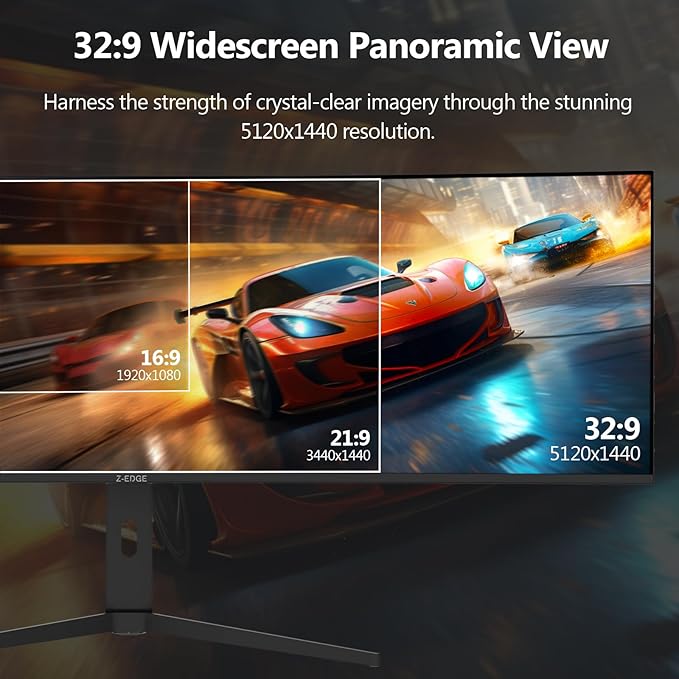 5K Monitor Z-Edge 49 inch IPS Curved Gaming Monitor DQHD 5120x1440 Computer Monitor144Hz 32:9 Ultrawide 1ms MPRT 400 cd/m² 10bit UG49W HDMI*2 DP*1 USB-C PIP/PBP Adjustable Stand