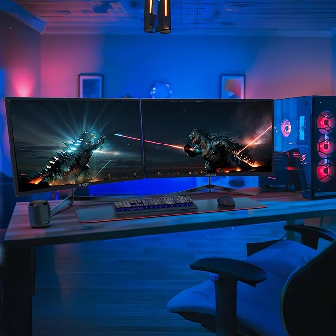 Kado 24 Class Dual Gaming Monitor Setup - 2-Pack 24 Curved 1500R 180Hz 1ms 1920x1080 Computer Monitor Parallel Gaming AMD FreeSync Premium Panoramic VESA Mount HDMI DisplayPort Built-in Speakers