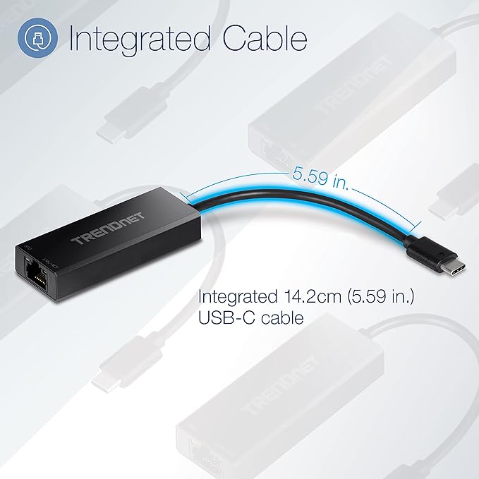 TRENDnet USB-C 3.1 to 2.5GBASE-T Ethernet Adapter TUC-ET2G NDAA &amp TAA Compliant Windows &amp Mac Compatible USB Type-C to USB-A Converter Included Up to 2.5Gbps Speeds Black