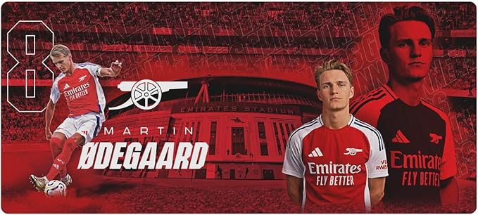 Head Case Designs Officially Licensed Arsenal FC Martin Ødegaard 2024/25 Crest Kit and Players 37.4 x 15.75 x 0.16 inches (900 x 400 mm) - XL Gaming Office Desk PC Keyboard Mouse Mat Pad