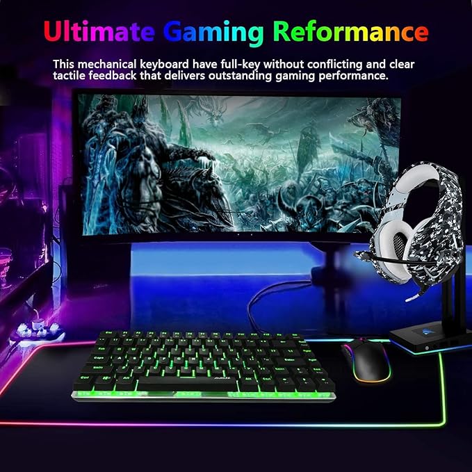 Gaming Keyboard and Mouse and Mouse PadWired Green Backlit Mechanical KeyboardSuperlight RGB Gaming Mouse12000DPI Optical Sensor6 Programmable Buttons Mice for PC Gamers