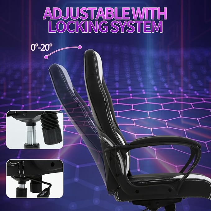 Gaming Chair Office Chair Adjustable Ergonomic High Back Massage Computer Desk Chairs with Lumbar Support PU Leather Racing Chairs Rolling Swivel for Adult &amp TeenWhite