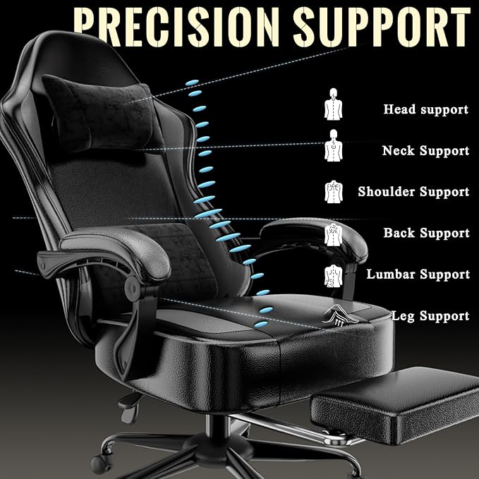Gaming Chair with Pocket Spring Cushion and Footrest Ergonomic Computer Chair for Adults Breathable PU Leather Game Chair