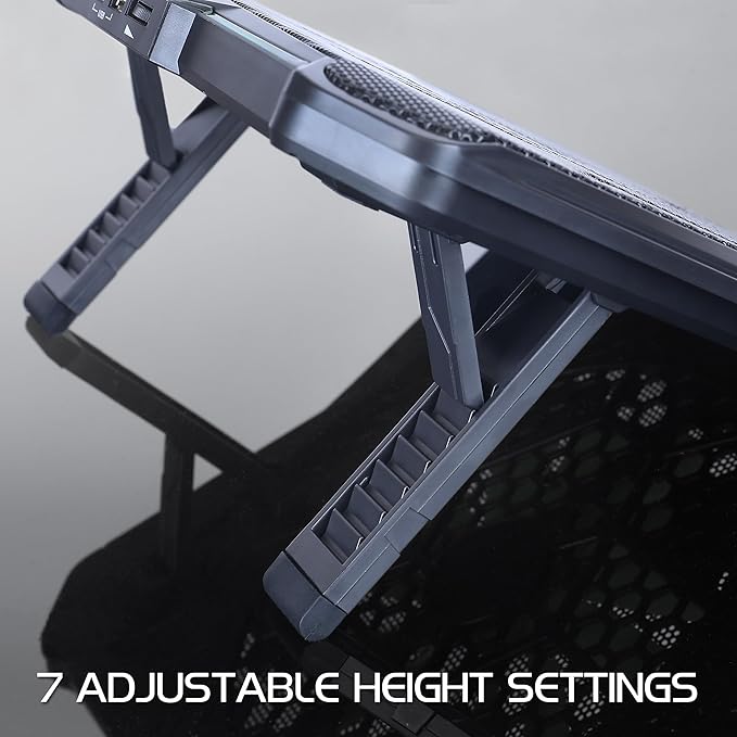 ENHANCE Cryogen 5 Gaming Laptop Cooling Pad Stand - Laptop Cooler with 7 Adjustable Height Settings &amp Dual USB Ports up to 17 inches - 1 Ultra Quiet High Performance LED Fan 800 RPM - Blue