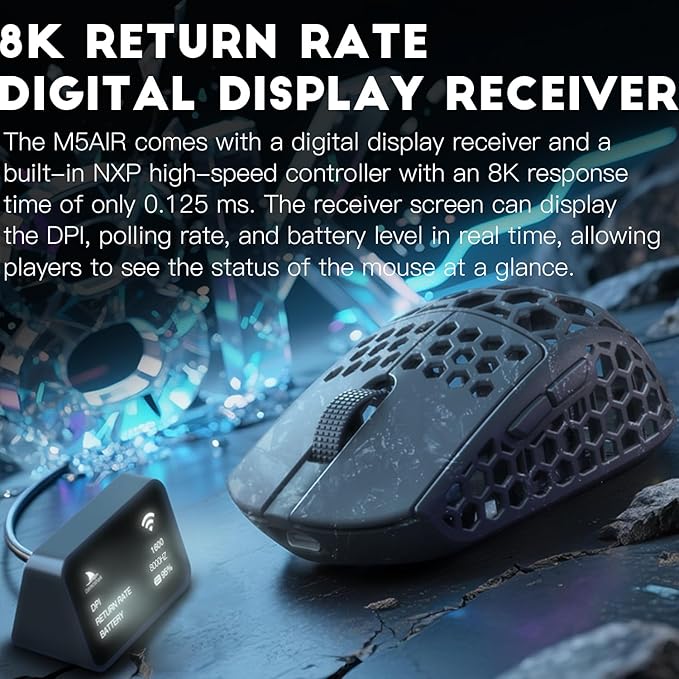 Darmoshark M5Air Mini Fingertip Grasp Gaming Mouse Carbon FiberTri-Mode 8K/Bluetooth Mouse Up to 30000DPIPAW3950 Optical Sensor Lightweight 31g5 programmable ButtonComputer Mouse for LaptopPCMac