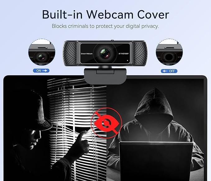 Streaming Webcam for PC - 1080P HD Webcam with Microphone Privacy Cover AutoFocus Noise Cancellation Auto Light Correction USB Computer Web Camera Plug and Play for Laptop Desktop Mac