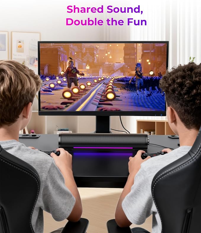 Computer Speakers for Desktop PC Gaming PC Sound Bar Plug and Play - USB Power with 3.5mm Audio RGB Gradient Lighting One-knob Control for Computers/Laptops/Monitors