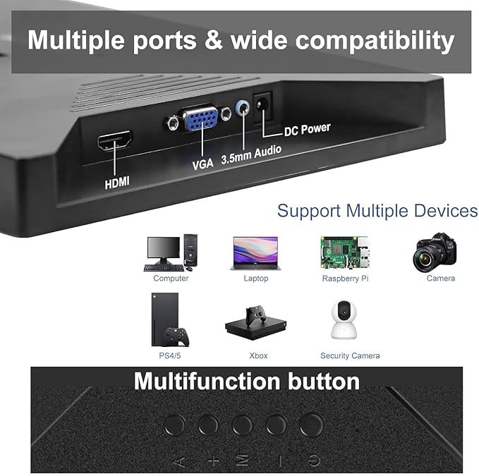 Kenowa Portable Monitor 13.3 Inch HD 1366x768P LED Screen Small HDMI Monitor Built-in Speaker and Adjustable Stand HDMI VGA Port External Display for Laptop PC Mac Xbox PS4/5