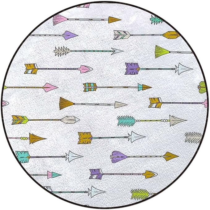 Arrows Round Carpet Playmat - Play Learn and Have Fun SafelyCrawling Mat Educational Soft Rug Shower/Birthday Gift Geometric Colorful Arrows PatternCharcoal Grey Gold Diameter 43.3 in