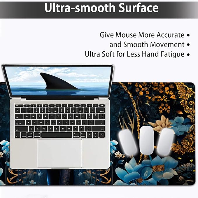 Large Mouse pad and Keyboard Support Set Ergonomic Memory Foam Keyboard Wrist Rest Extended Gaming Mouse Pad with Stitched Edges Flowers Ornate Elephant XXL Desk Mat (31.5 X 11.8 in)
