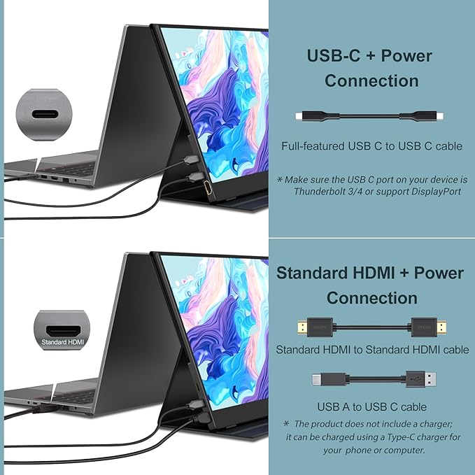 InnoView Portable Monitor 15.6 Inch FHD 1080P HDMI USB C Second External Monitor for Laptop Desktop MacBook Phones Tablet PS5/4 Xbox Switch Built-in Speaker with Protective Case