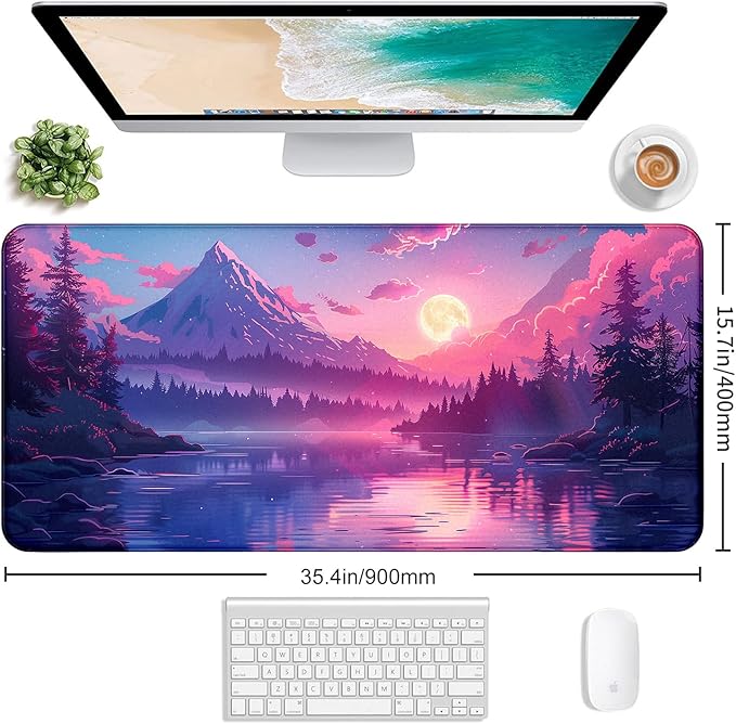 Sunset Mountain Scenic XXL Extended Mouse Pad Fuji Mountain Large Laptop Pad Waterproof Non Slip Game Office Sewn Table Pad 35.4 x 15.7 x 0.12 Inches