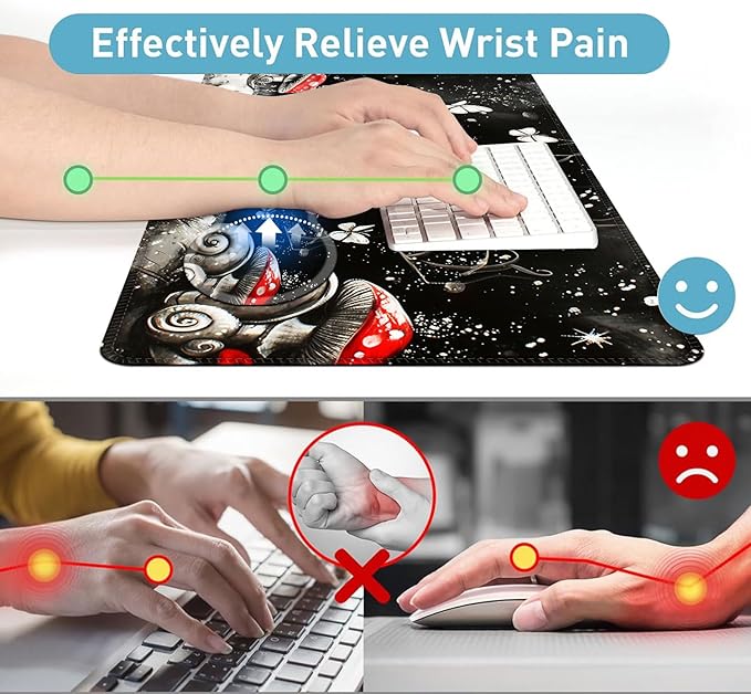 Large Mouse Pad and Keyboard Wrist Rest Desk Pad for Keyboard and Mouse 4-in-1 Large Gaming Mouse Pad with Wrist Support Desk Mat for Home Office Study GameMushrooms Snails Butterflies