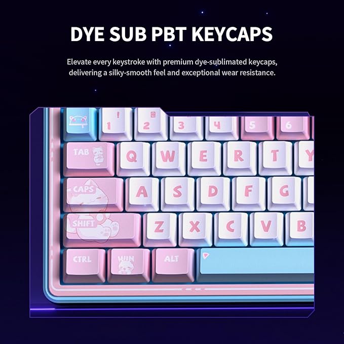 x Aula AMG65 Mechanical Gaming Keyboard w/Dual Screen 65% Wireless Small Custom Keyboard RGBBluetooth/2.4G/Wired Rapid Trigger Hot Swappable for Windows Laptop PC Mac - Pink/Blue