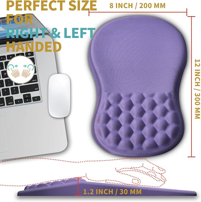 Hokafenle Ergonomic Mouse Pad Wrist Support with Massage Design Wrist Rest Pain Relief Mousepad with Memory Foam&ampNon-Slip PU Base Mouse Pads for Wireless Mouse &amp Desk (12x8 inchLavender)