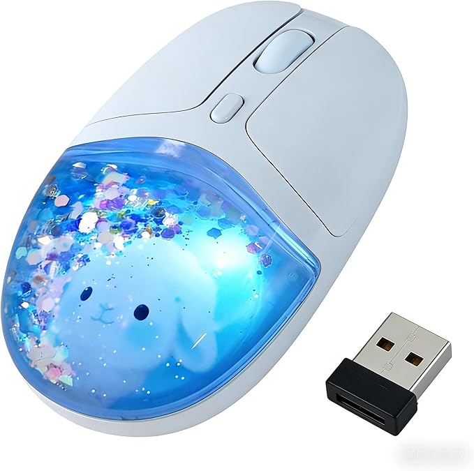 Wireless MouseGlitter Animal Design 3-Device Bluetooth &amp 2.4 G 4000 DPI RGB Light Multi-Mode Portable Mouse for PC Laptop Office Gaming Students Home Travel Use (Blue)