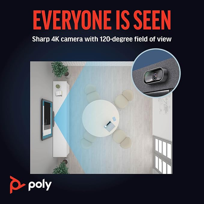 Poly Studio R30 4K Video Conferencing Bar (Plantronics) – Camera Mic &amp Speaker for Small Rooms – Automatic Camera Framing – Noise Reduction Technology – Works w/Teams Google Zoom –Amazon Exclu