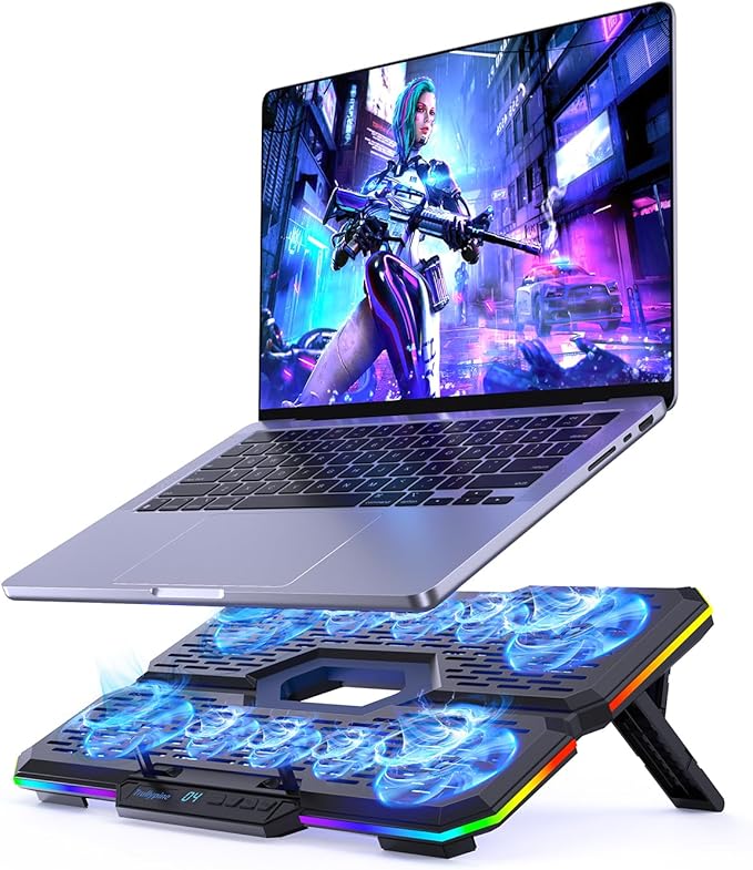 Laptop Cooling Pad Gaming Laptop Cooler with 10 Quiet Fans Height Adjustable Laptop Cooling Stand for 12-18.1 Laptops RGB Lights with Laptop Fan with 2 USB Port and Phone Stand