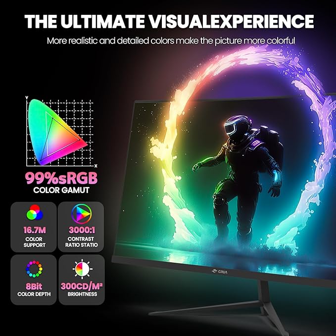 CRUA 24 Inch 200hz/180hz Curved Gaming Monitor FHD 1080P Frameless Computer Monitors Support AMD freesync Low Motion Blur Eye Care DisplayPort HDMI Compatible Wall Mountable Installs-Black