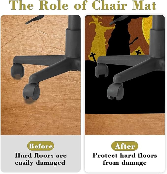 Orange Black PU Leather Chair Mat for Hard Floors Spooky Carved Halloween Floor Mats Wood/Tile Protection Mat for Office &amp Home Halloween Diameter 39.4 in