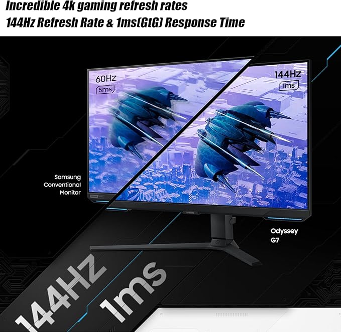 Samsung 28 Odyssey G7 4K UHD 144Hz 1ms G-Sync Gaming Monitor HDR400 AMD FreeSync Premium Pro Ultrawide Game View DisplayPort HDMI Height Adjustable Stand Black