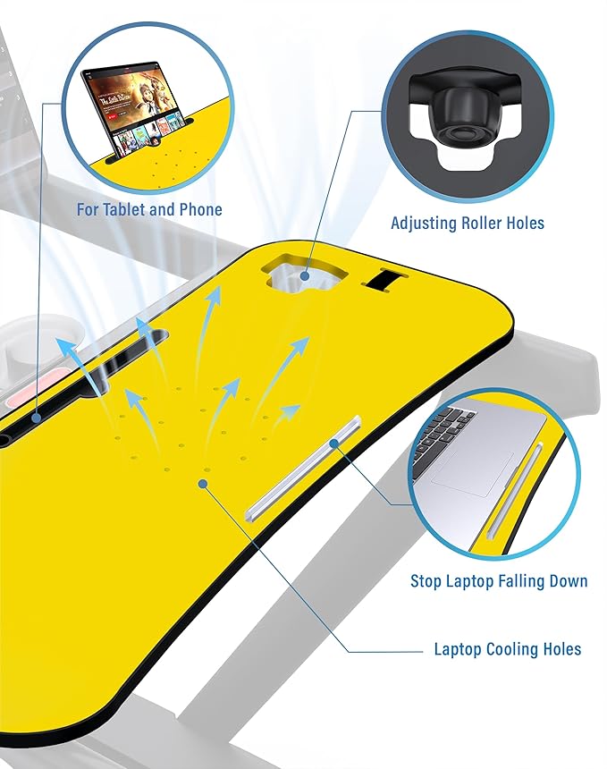 Treadmill Desk Attachment Tread Tray Ergonomic Platform Laptop Holder with Tablet HolderNew Universal Cooling Holes Laptop Stand for Home/Office(Yellow)