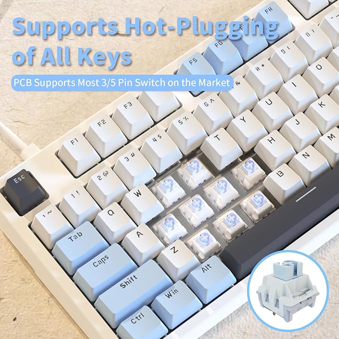 AJAZZ AK35I V3 104-Key Full Size Wired Gasket Mount Gaming Keyboard with Multimedia Buttons &amp Knob Control | Five Layer Pad | OEM Profile PBT Keycaps | Blue Backlit Custom Keyboard