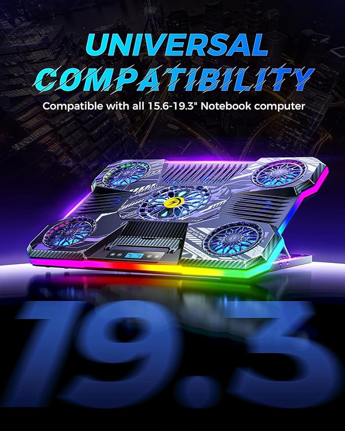 ChillCore Laptop Cooling Pad RGB Laptop Fan Cooling Pad 9 Fans for 15.6-19.3 Inch Laptops Gaming Laptop Cooler with 8 Height Stands 2 USB Ports - A21 Pattern