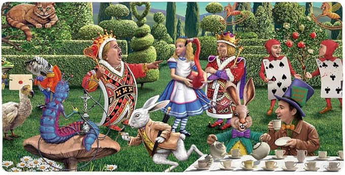 Alice in Wonderland Garden Party Large Gaming Mouse Pad Desk Mat with Stitched Edges Non-Slip Base