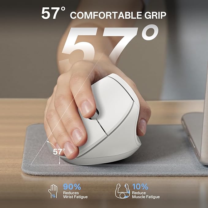 Philips Ergonomic Mouse - Vertical Mouse with 800/1200/1600 Adjustable DPI 6 Silent Buttons Auto Power SavingLight Weight2.4GHz Wireless Mouse for LaptopDesktop PC- White