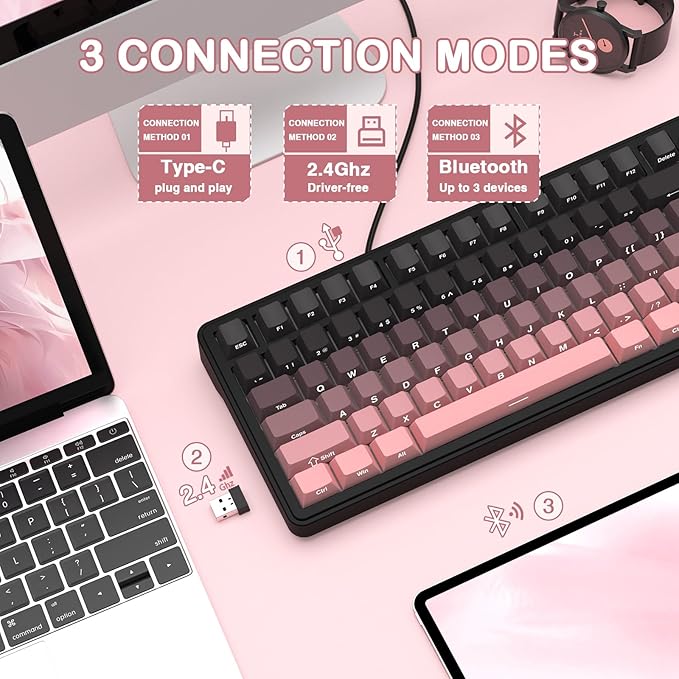 ATTACK SHARK X85 Wireless Mechanical Gaming Keyboard with KnobHot SwapBT/2.4GHz/USB-CSide Print PBT KeycapsGasketRGBCoiled CableLinear White Jade Switch for Win/PC/MAC