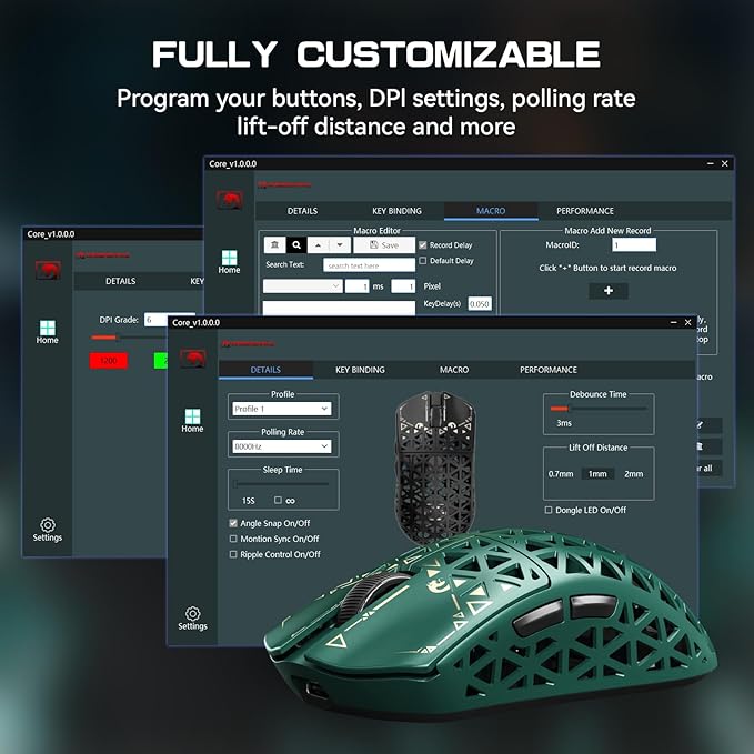 MAMBASNAKE M5 Ultra Carbon Fiber 8000Hz Wireless Gaming Mouse 39g Superlight 42000DPI PAW3950MAX Sensor Nordic 52840 Chip Bluetooth/2.4G/USB-C Wired Mice with Coiled Cable for PC/Mac (Green)